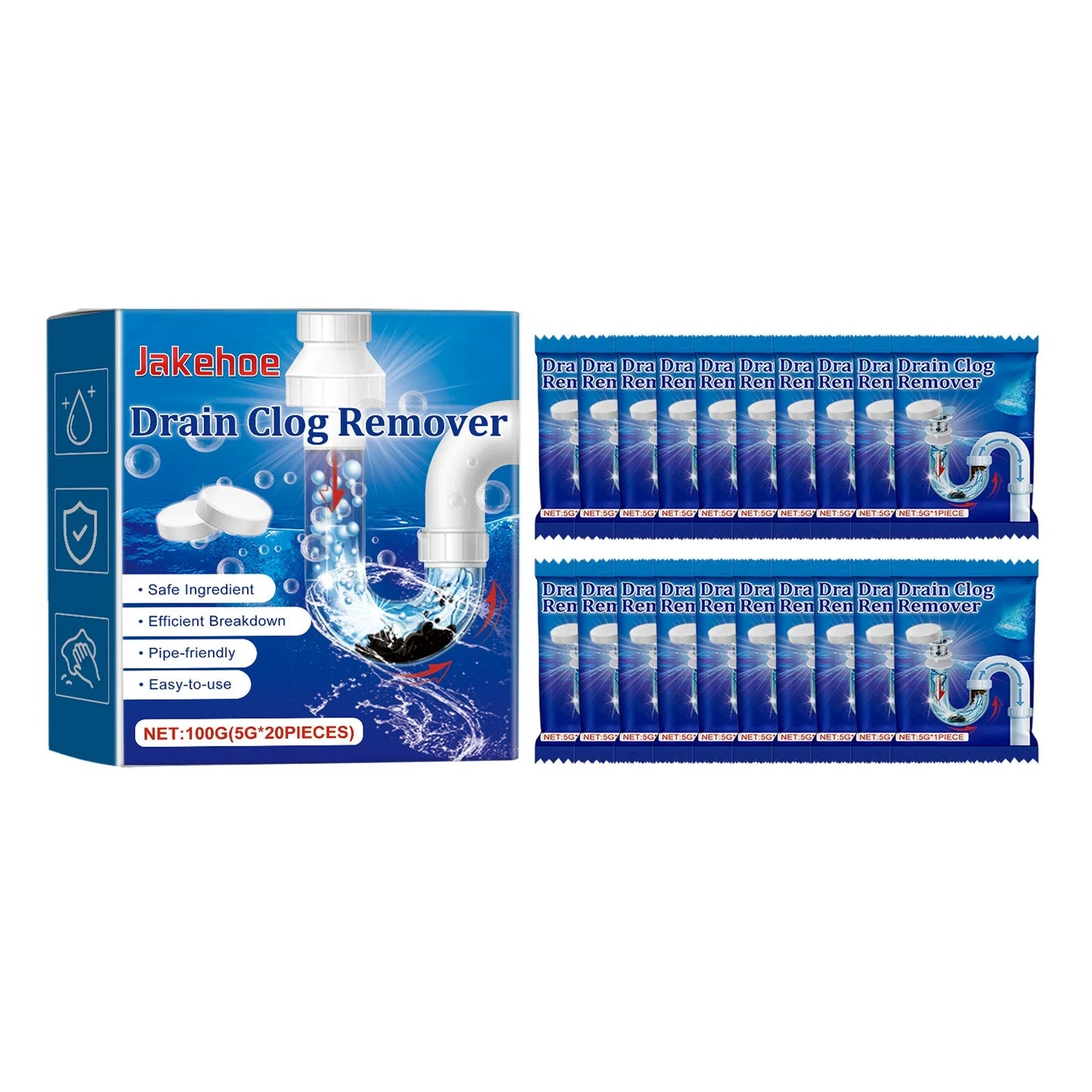 Strong Drain Effervescent Tablet for Kitchen & Bathroom Pipes, Dissolves 200 Clogs, Kills 99% Bacteria, Removes Odors, Unscented.-KPL