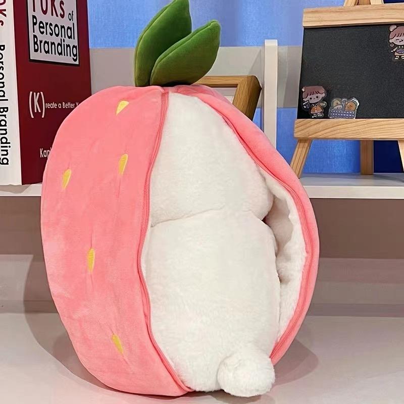 Cute Strawberry Bunny Plush Toy Soft Kawaii Stuffed Animal Gift for Kids Girls Hug Pillow Bed Decoration Birthday Present Furry Friends Plush Doll Animal Gift for Kids Girls Hug Pillow Bed Decoration Birthday Present Furry Friends Plush Stuffed Animal-JY