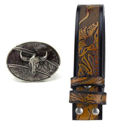 Fashion Punk Men's Genuine Leather Belt With Knife - Cow Head