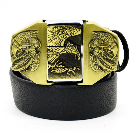(New Arrival) Fashion Punk Men's Genuine Leather Belt With Lighter - Eagle