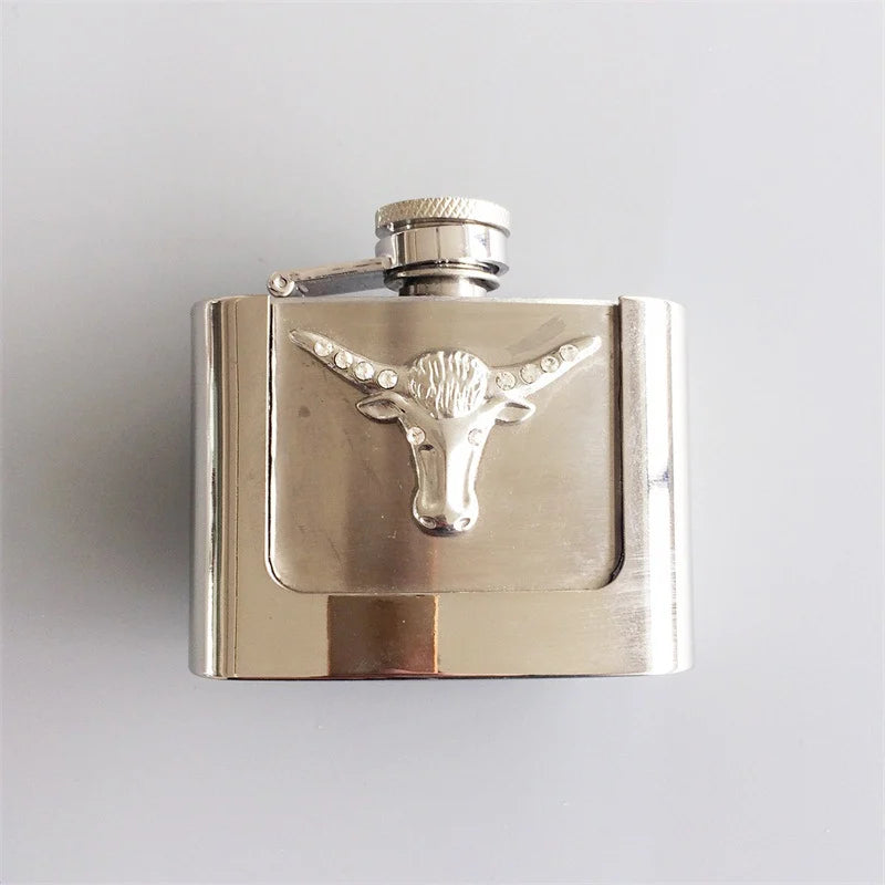 Fashion Punk Creative Belt Buckle With 2oz Flask - Cow