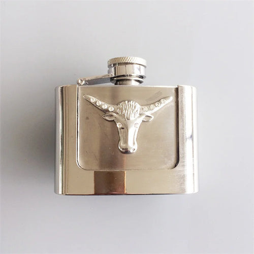 Fashion Punk Creative Belt Buckle With 2oz Flask - Cow
