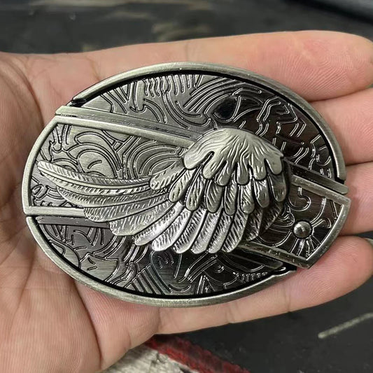 (New Arrival) Fashion Punk Genuine Leather Belt With Knife - Angel Wings