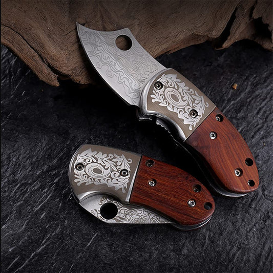 🔥LAST DAY 70% OFF🔥 Wood Handle Damascus Outdoor Mini Folding Knife EDC Pocket Knife