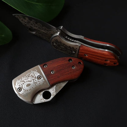 🔥LAST DAY 70% OFF🔥 Wood Handle Damascus Outdoor Mini Folding Knife EDC Pocket Knife
