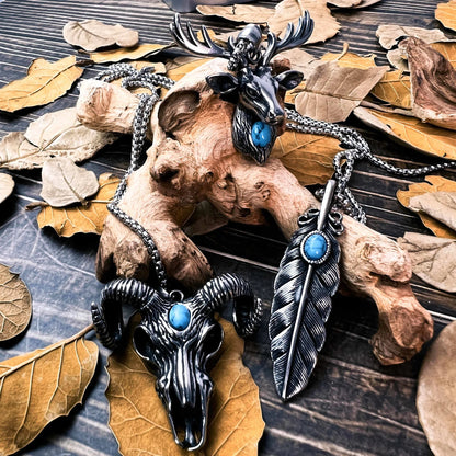 Feather Goat and Elk Necklace