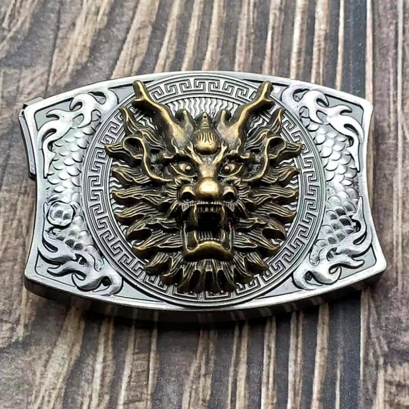 Western Fashion Genuine Leather Belt With Knife - Dragon Head