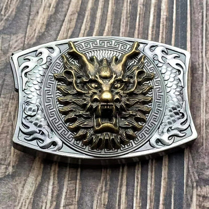 Western Fashion Genuine Leather Belt With Knife - Dragon Head
