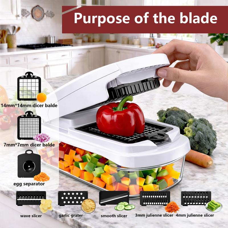 🔥Vegetable Chopper,15-in-1 Multifunctional Food Chopper,Professional Onion Chopper with 8 Blades,Vegetable Cutter with Container for Salad,Potato🥕🥦,Carrot,and Garlic; Essential Kitchen Tool-LGZ