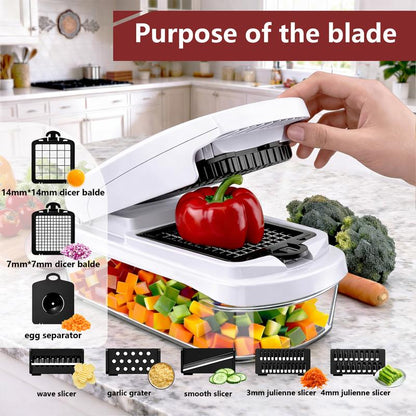 🔥Vegetable Chopper,15-in-1 Multifunctional Food Chopper,Professional Onion Chopper with 8 Blades,Vegetable Cutter with Container for Salad,Potato🥕🥦,Carrot,and Garlic; Essential Kitchen Tool-LGZ