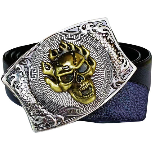 Western Fashion Genuine Leather Belt With Knife - Skull