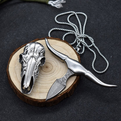 🔥LAST DAY 50% OFF🔥Damascus Dagger Longhorn Skull Push Knife