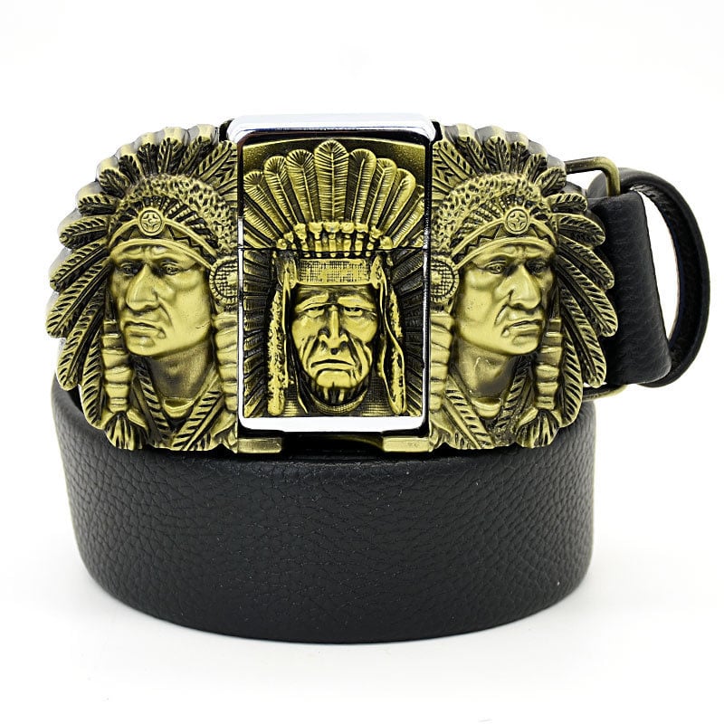 🔥LAST DAY 50% OFF🔥 Fashion Punk Men's Genuine Leather Belt With Lighter