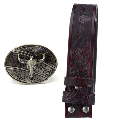 Fashion Punk Men's Genuine Leather Belt With Knife - Cow Head