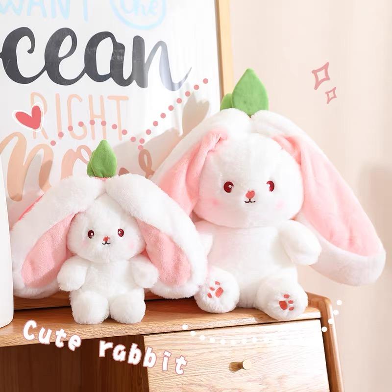 Cute Strawberry Bunny Plush Toy Soft Kawaii Stuffed Animal Gift for Kids Girls Hug Pillow Bed Decoration Birthday Present Furry Friends Plush Doll Animal Gift for Kids Girls Hug Pillow Bed Decoration Birthday Present Furry Friends Plush Stuffed Animal-JY