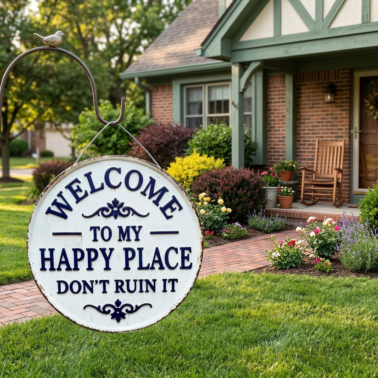 “Welcome to My Happy Place Don’t Ruin It” Garden Wall Decor