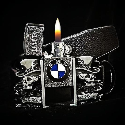 (New Arrival) Fashion Punk Men's Genuine Leather Belt With Lighter - BMW
