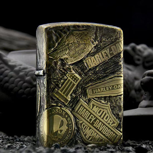 Fashion Punk Creative 3D Relief Refillable Windproof Lighter - Armor Brass