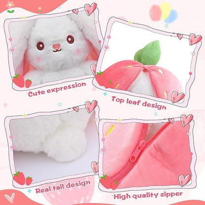 Cute Strawberry Bunny Plush Toy Soft Kawaii Stuffed Animal Gift for Kids Girls Hug Pillow Bed Decoration Birthday Present Furry Friends Plush Doll Animal Gift for Kids Girls Hug Pillow Bed Decoration Birthday Present Furry Friends Plush Stuffed Animal-JY