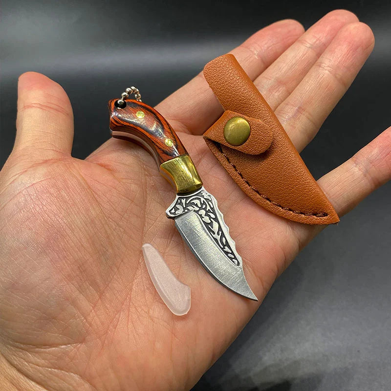 🔥LAST DAY 70% OFF🔥Handmade Keychain Wooden Brass Handle Mini Knife With Leather Case