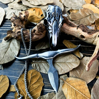 🔥LAST DAY 50% OFF🔥Damascus Dagger Longhorn Skull Push Knife