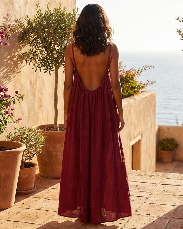 Womens Sleeveless Cami Lounge Maxi Dress Solid Color Sleepwear