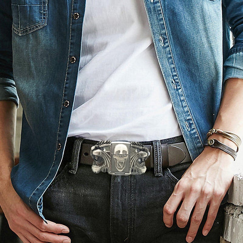 🔥LAST DAY 50% OFF🔥 Fashion Punk Men's Genuine Leather Belt With Lighter