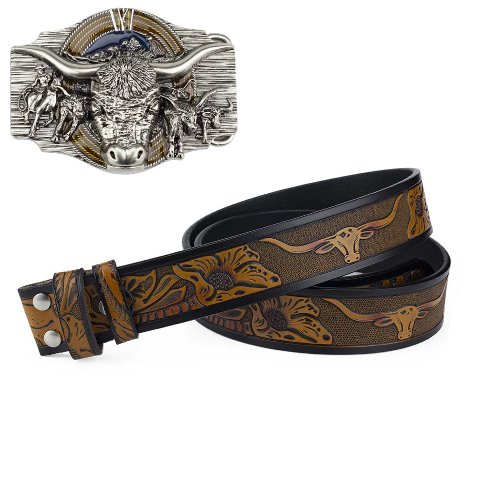 Western Style Fashion Creative Belt Buckle - Bull Silver
