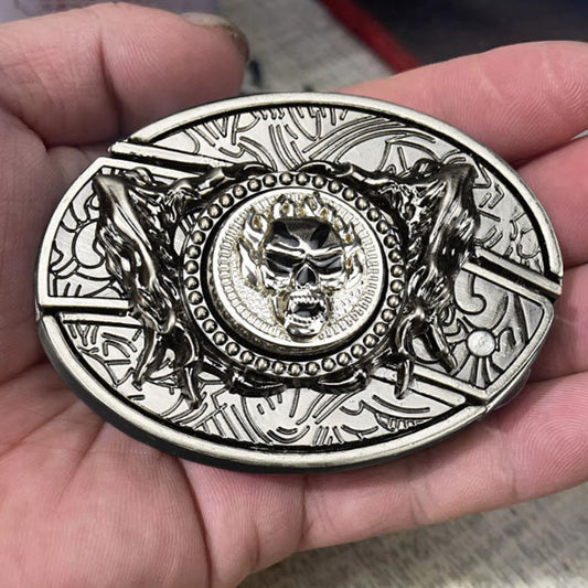 Fashion Punk Genuine Leather Belt With Knife - Rotating Skull