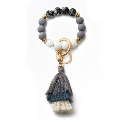 Personalized Wooden Beading Western Style Tassel Charm Bangle Keychain