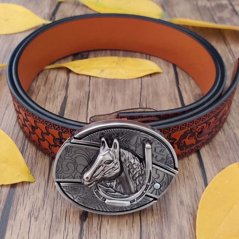 Fashion Punk Men's Genuine Leather Belt With Knife - Horse