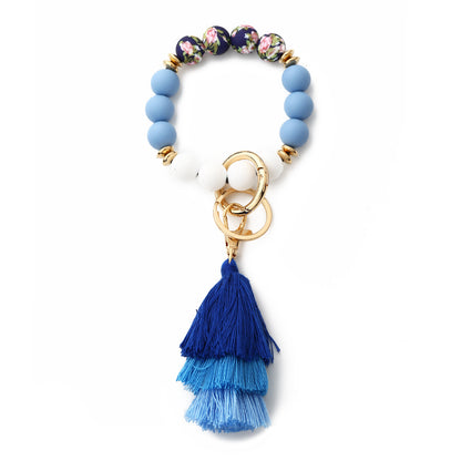 Personalized Wooden Beading Western Style Tassel Charm Bangle Keychain