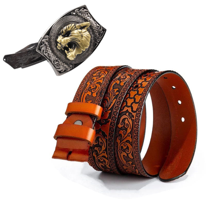 Western Fashion Genuine Leather Belt With Knife - Tiger