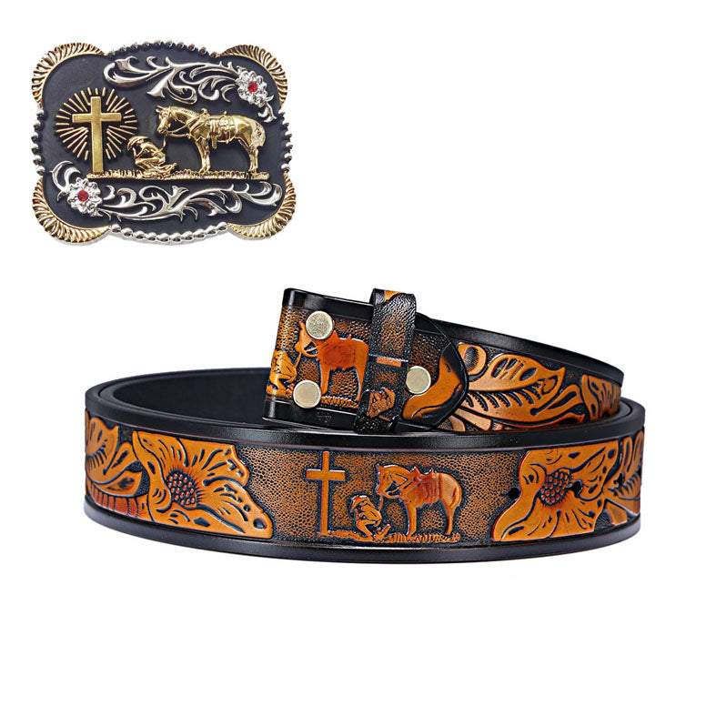 Western Style Fashion Creative Belt Buckle - Cross Horse