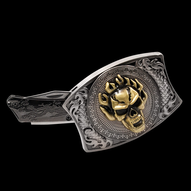Western Fashion Genuine Leather Belt With Knife - Skull