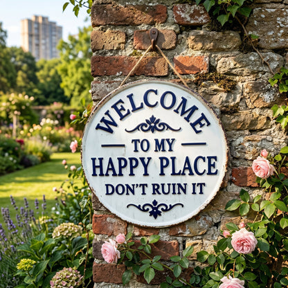 “Welcome to My Happy Place Don’t Ruin It” Garden Wall Decor