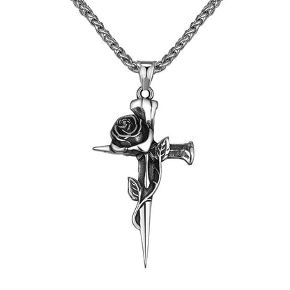 Fashion Punk Rose Cross Pendant Personalized Necklace