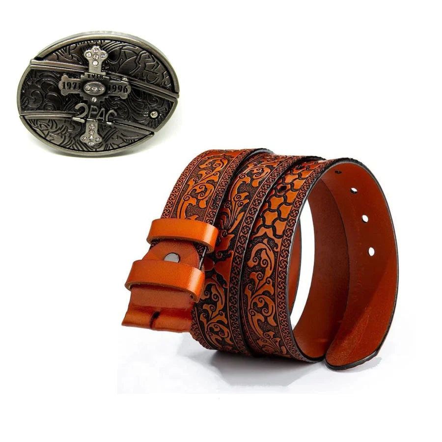 Fashion Punk Men's Genuine Leather Belt With Knife - Small Cross