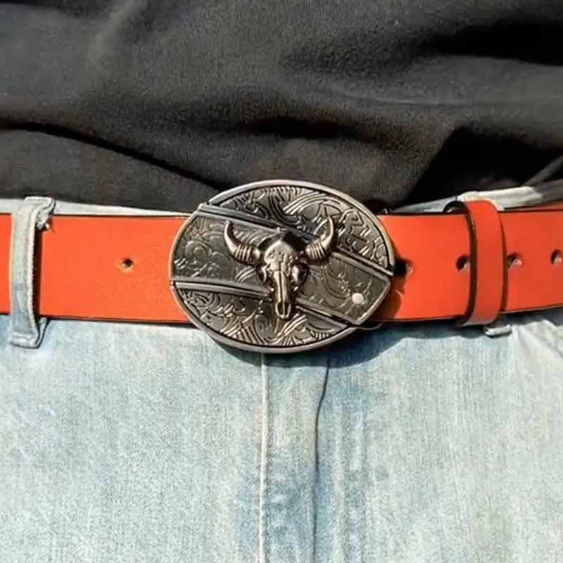 Fashion Punk Men's Genuine Leather Belt With Knife - Cow Head