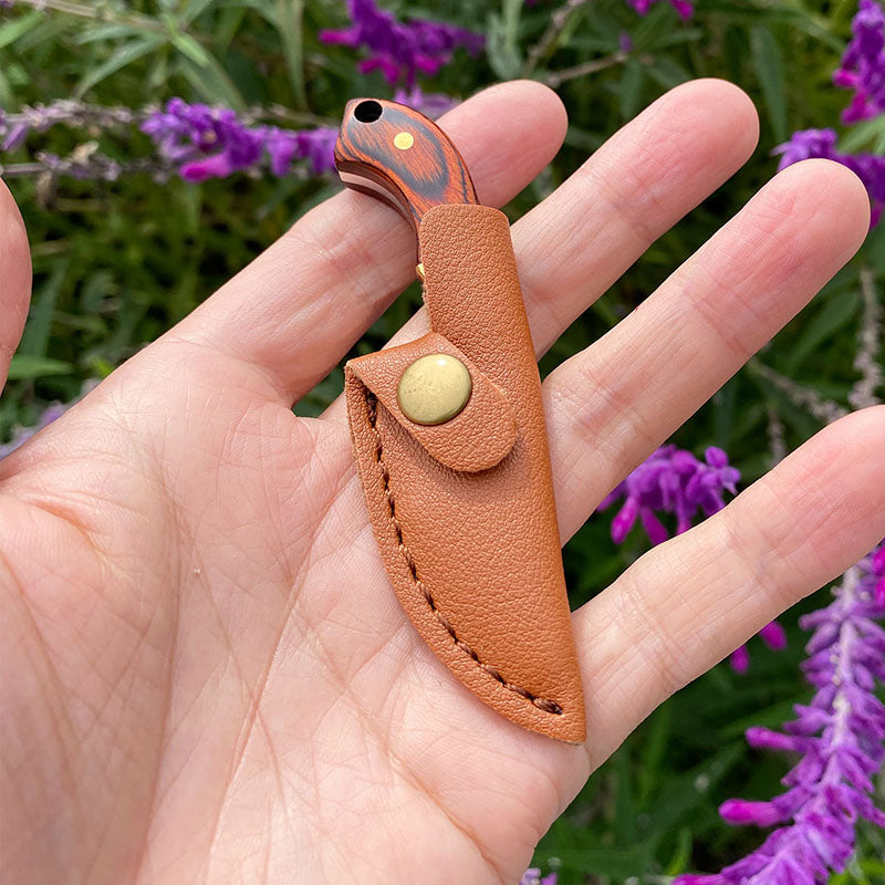 🔥LAST DAY 70% OFF🔥Handmade Keychain Wooden Brass Handle Mini Knife With Leather Case
