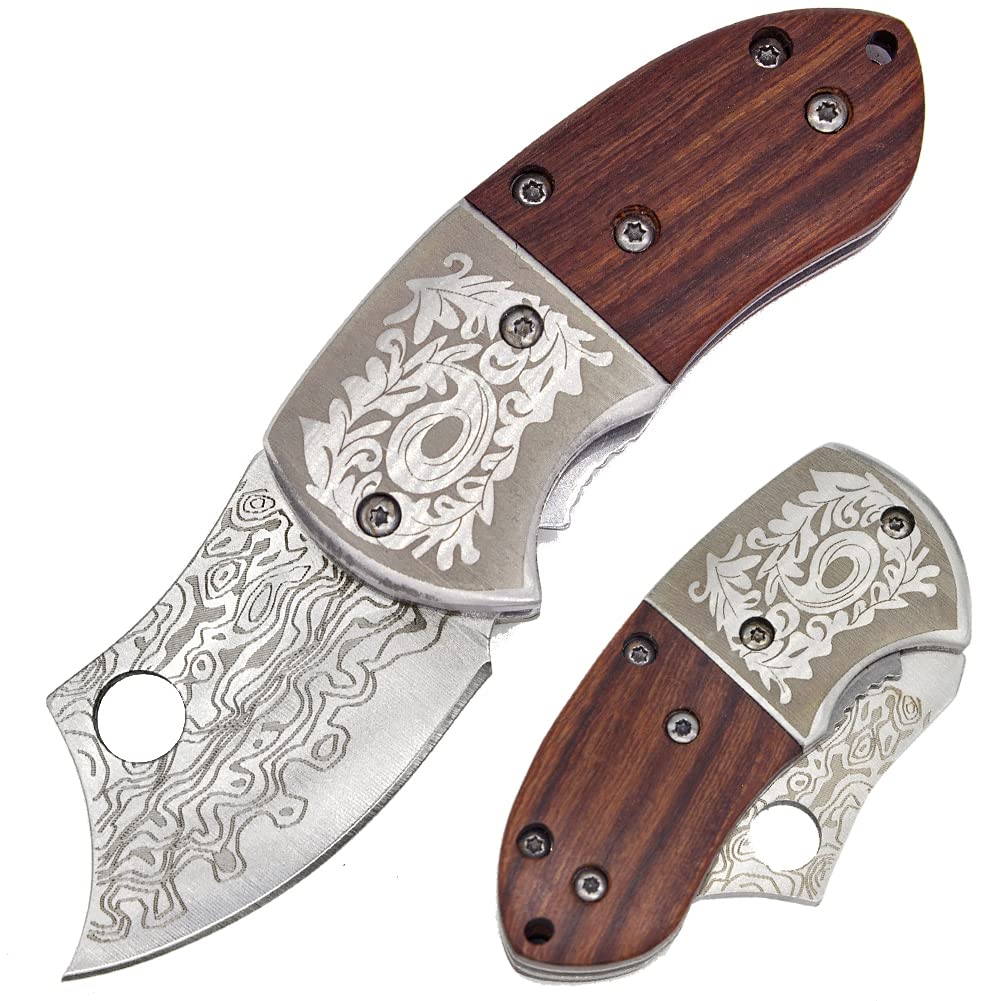 🔥LAST DAY 70% OFF🔥 Wood Handle Damascus Outdoor Mini Folding Knife EDC Pocket Knife