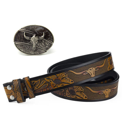 Fashion Punk Men's Genuine Leather Belt With Knife - Cow Head