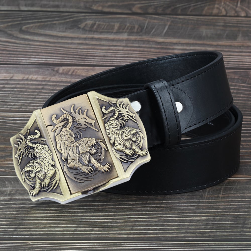 🔥LAST DAY 50% OFF🔥 Fashion Punk Men's Genuine Leather Belt With Lighter