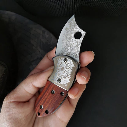 🔥LAST DAY 70% OFF🔥 Wood Handle Damascus Outdoor Mini Folding Knife EDC Pocket Knife