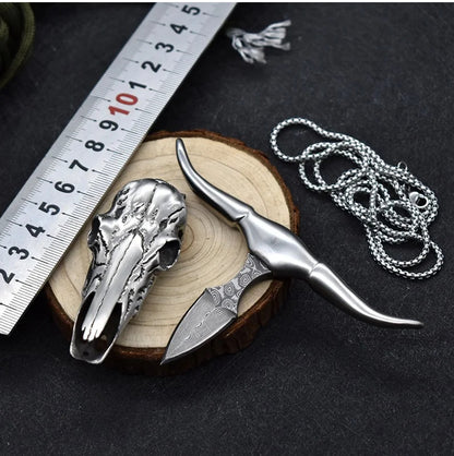 🔥LAST DAY 50% OFF🔥Damascus Dagger Longhorn Skull Push Knife