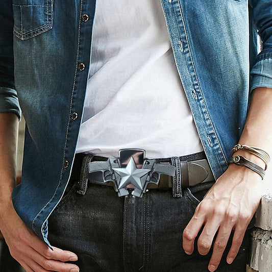Fashion Punk Men's Genuine Leather Belt With Lighter - Pistol