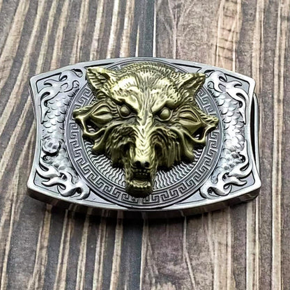 Western Fashion Genuine Leather Belt With Knife - Wolf