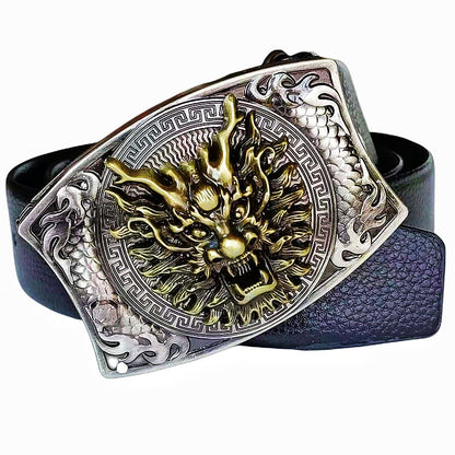 Western Fashion Genuine Leather Belt With Knife - Dragon Head