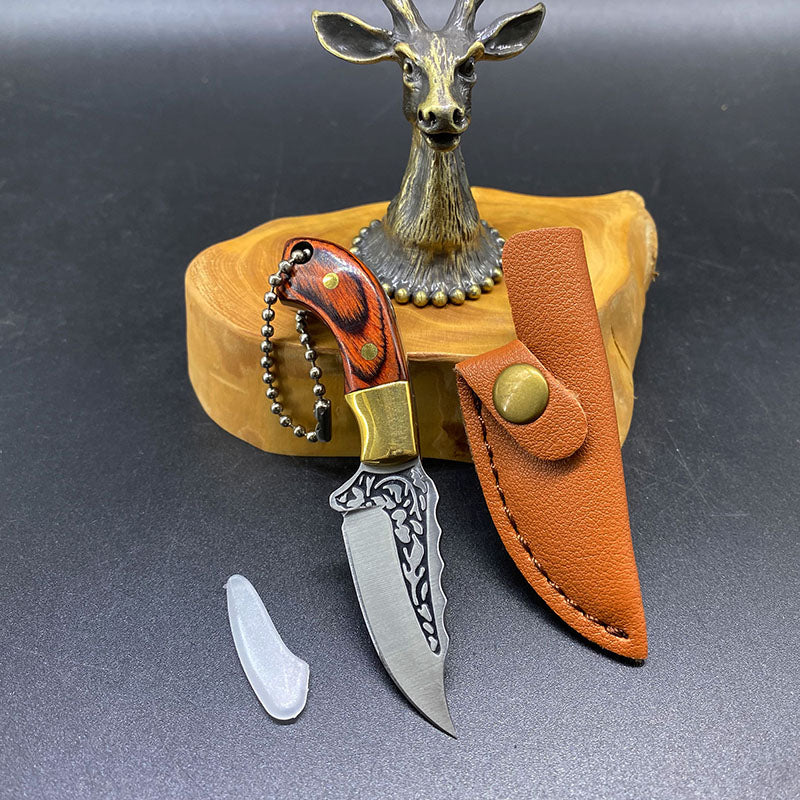 🔥LAST DAY 70% OFF🔥Handmade Keychain Wooden Brass Handle Mini Knife With Leather Case