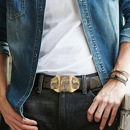 Fashion Punk Men's Genuine Leather Belt With Lighter - Eagle